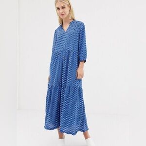Chic Blue Long Sleeve Maxi Dress